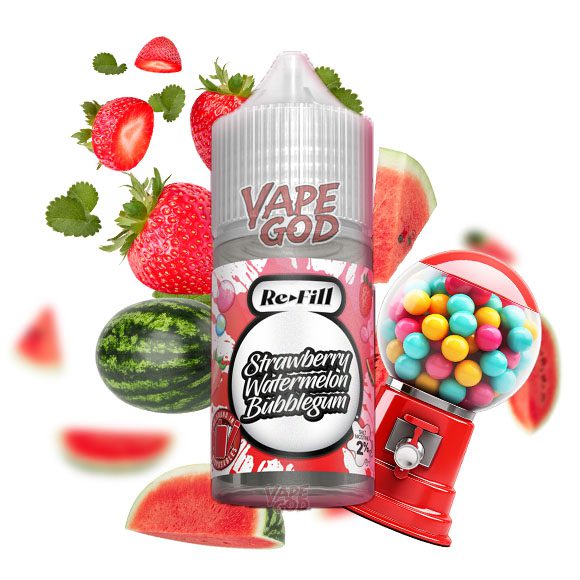 سالت آدامس بادکنکی هندوانه توت فرنگی دکتر ویپ ریفیل – Dr.Vape(REFILL) STRAW WATER BUBBLEGUM 30ML